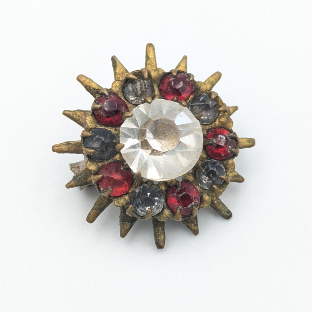 Antique Art Deco paste rhinestone starburst small brooch pin